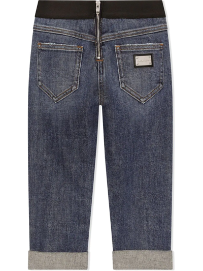 Dolce & Gabbana Logo-waistband Straight-leg Jeans In Blue