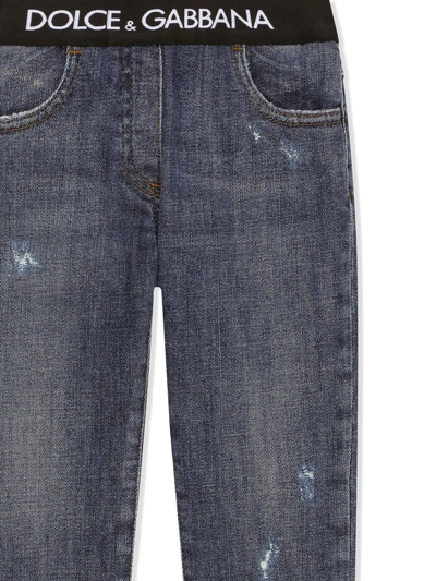 Shop Dolce & Gabbana Logo-waistband Turn-up Jeans In Blue