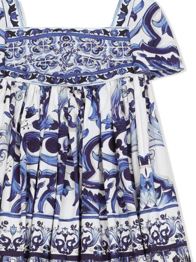 Dolce & Gabbana Girl Dress With Majolica Print In Blue