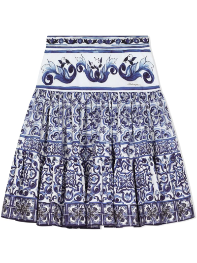 Dolce & Gabbana Majolica-print Poplin Skirt In Blue