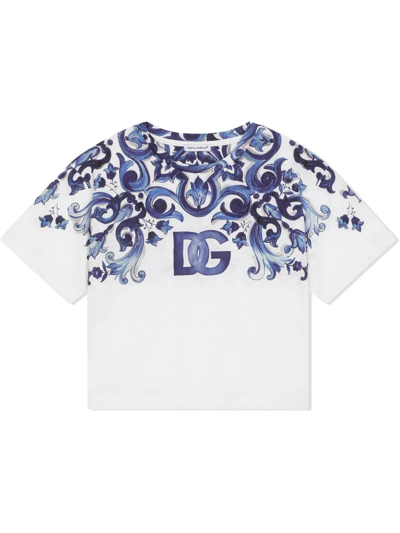 Dolce & Gabbana Printed Cotton Jersey T-shirt W/ Logo In Blue