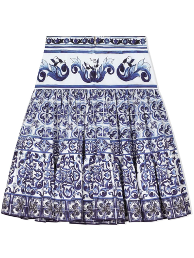 Shop Dolce & Gabbana Majolica-print Poplin Skirt In Blue
