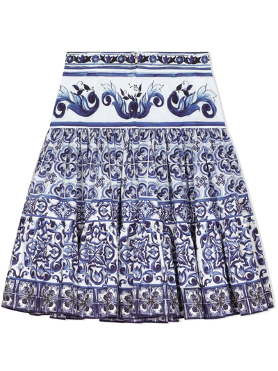 Dolce & Gabbana Majolica-print Poplin Skirt In Blue