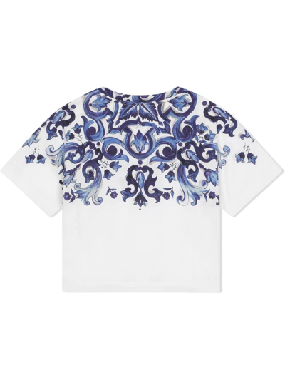 Dolce & Gabbana Printed Cotton Jersey T-shirt W/ Logo In Blue