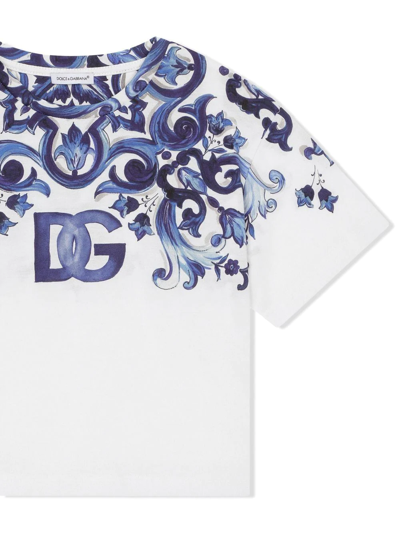 Dolce & Gabbana Printed Cotton Jersey T-shirt W/ Logo In Blue