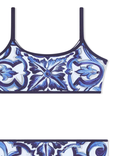 Shop Dolce & Gabbana Majolica-print Scoop-neck Bikini In Blue
