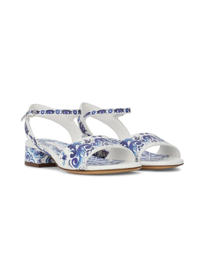 Shop Dolce & Gabbana Majolica-print Leather Sandals In Blue