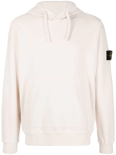 Shop Stone Island Compass-patch Cotton Hoodie In Neutrals