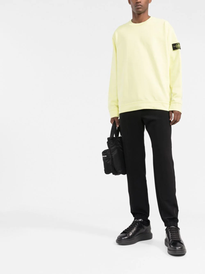 Shop Stone Island Compass-patch Cotton Sweatshirt In Yellow