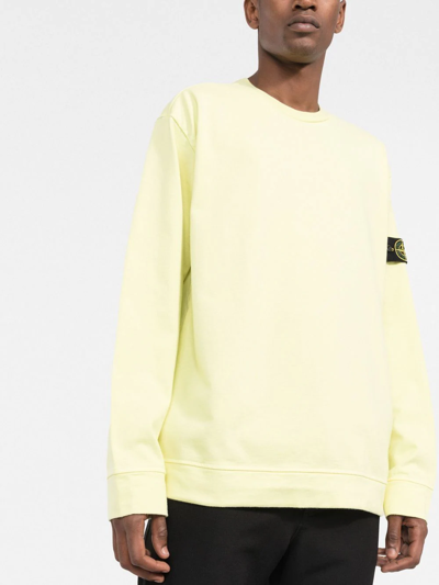 Shop Stone Island Compass-patch Cotton Sweatshirt In Yellow