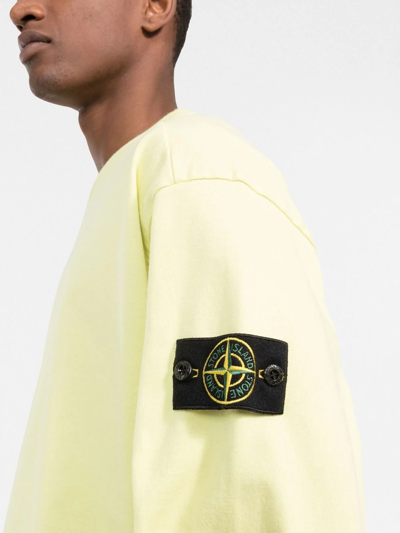 Shop Stone Island Compass-patch Cotton Sweatshirt In Yellow
