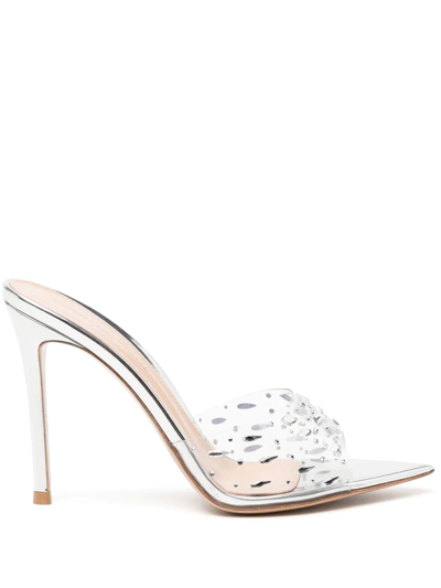 Shop Gianvito Rossi Crystal-embellished Transparent Mules In Silver
