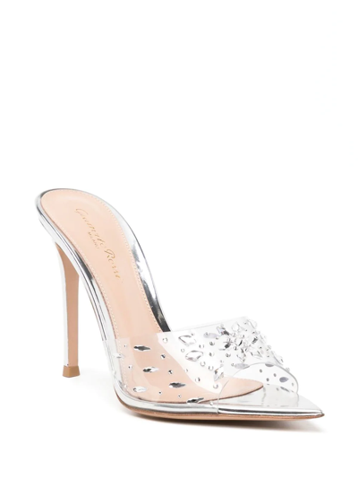 Shop Gianvito Rossi Crystal-embellished Transparent Mules In Silver