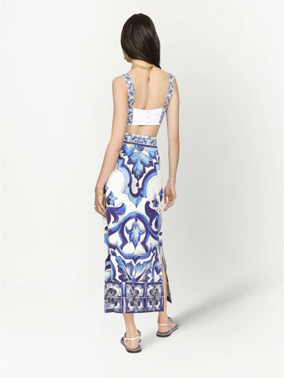 Dolce & Gabbana Majolica-print Charmeuse Top In Blue