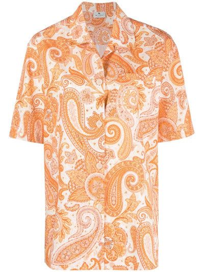 Shop Etro Paisley-print Button-up Shirt In Orange