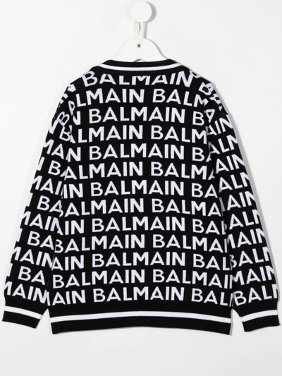 Shop Balmain Logo-knit Wool Cardigan In Black