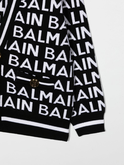 Shop Balmain Logo-knit Wool Cardigan In Black