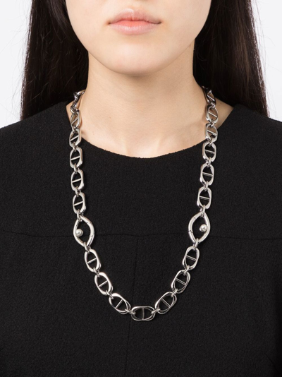 Shop Capsule Eleven Chunky-chain Pearl-embellished Necklace In Silver