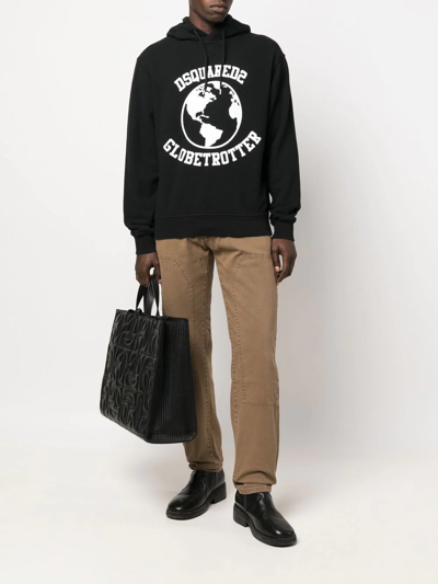 Shop Dsquared2 Globetrotter Logo-print Hoodie In Black