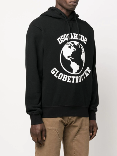 Shop Dsquared2 Globetrotter Logo-print Hoodie In Black