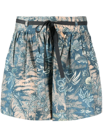 Shop Ulla Johnson Floral Print Belted Shorts In Blue