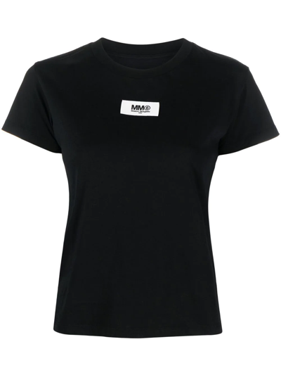 Shop Mm6 Maison Margiela Logo-print Cotton T-shirt In Black