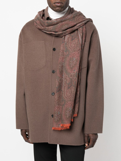 Shop Etro Paisley-print Cashmere Scarf In Brown
