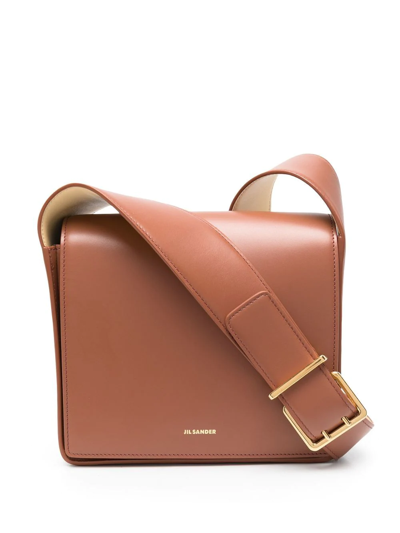 Shop Jil Sander Medium Leather Shoulder Bag In Brown