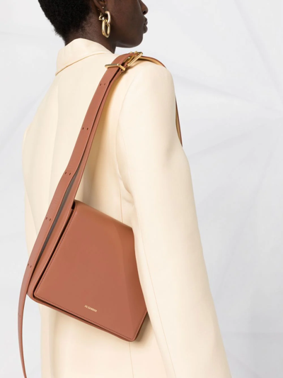 Shop Jil Sander Medium Leather Shoulder Bag In Brown