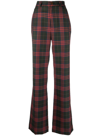 Shop Vivienne Westwood Tartan-pattern High-waist Trousers In Green