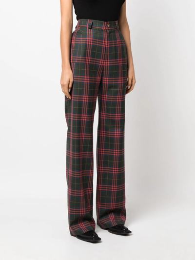 Shop Vivienne Westwood Tartan-pattern High-waist Trousers In Green