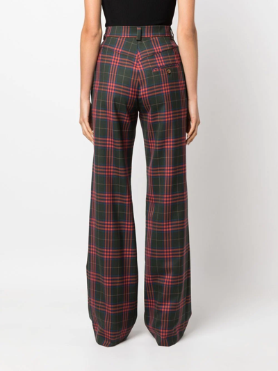 Shop Vivienne Westwood Tartan-pattern High-waist Trousers In Green
