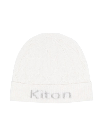 Shop Kiton Intarsia-logo Knit Beanie In White