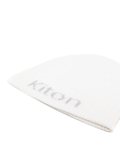 Shop Kiton Intarsia-logo Knit Beanie In White