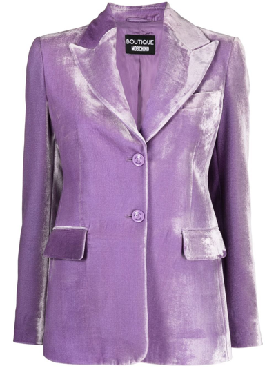 Shop Boutique Moschino Velvet Peak Lapels Blazer In Purple