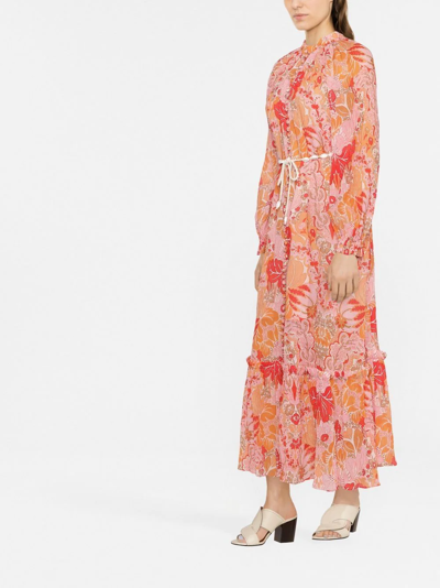 Shop Zimmermann Patti Floral-print Belted Maxi Dress In Orange