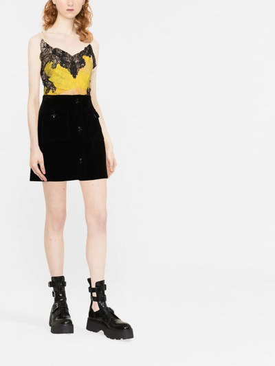 Shop Alessandra Rich Button-detail Velvet A-line Skirt In Black