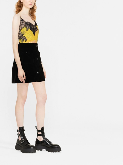 Shop Alessandra Rich Button-detail Velvet A-line Skirt In Black