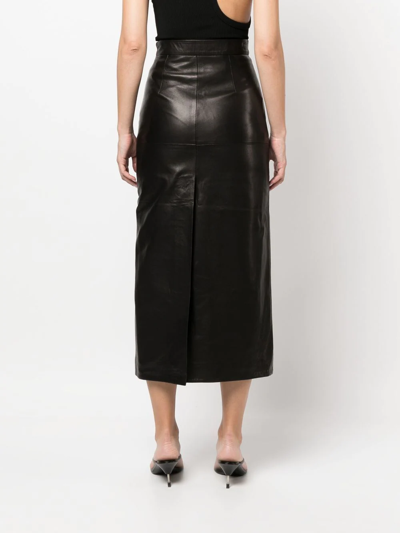 Shop Manokhi High-waisted Leather Skirt In Black