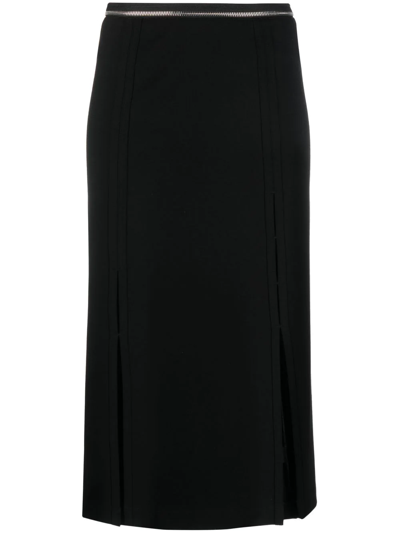 Shop Helmut Lang Front-slits Straight Midi Skirt In Black