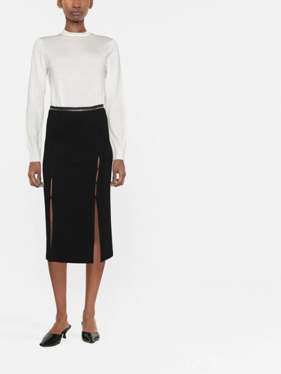 Shop Helmut Lang Front-slits Straight Midi Skirt In Black