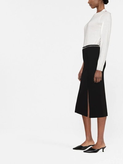 Shop Helmut Lang Front-slits Straight Midi Skirt In Black