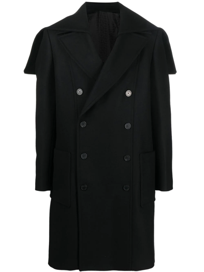 Shop Balmain Double Breasted Wool Coat In Black