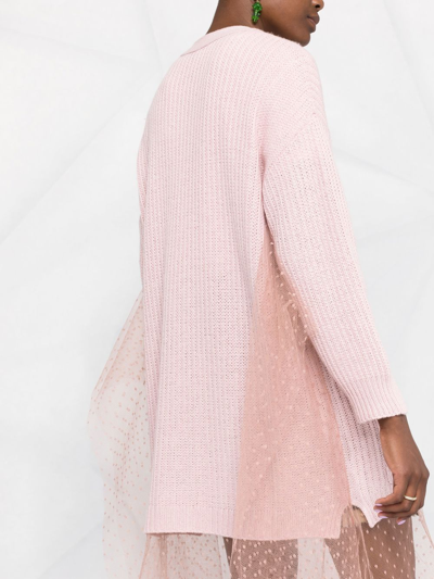 Shop Red Valentino Point D'esprit-tulle Longline Cardigan In Pink