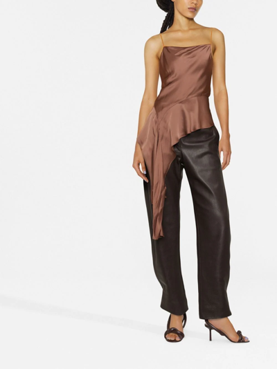 Helmut Lang Asymmetric Draped Satin Top In Brown