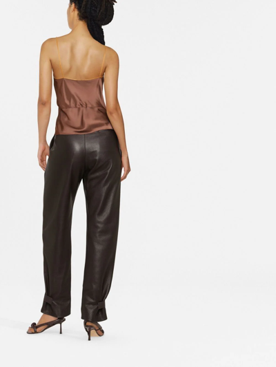 Helmut Lang Asymmetric Draped Satin Top In Brown