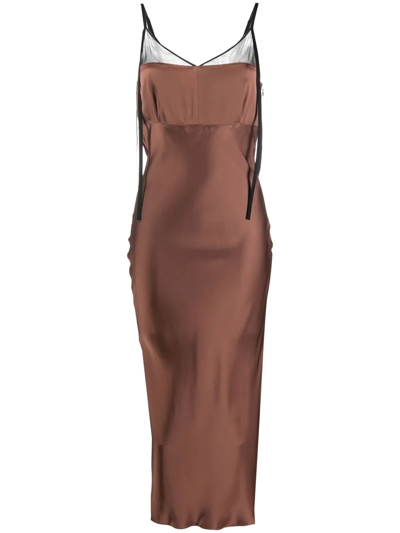 Shop Helmut Lang Panelled V-neck Midi Dress In Brown