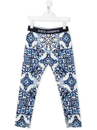 Shop Dolce & Gabbana Majolica-print Leggings In Blue