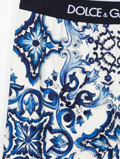 Shop Dolce & Gabbana Majolica-print Leggings In Blue