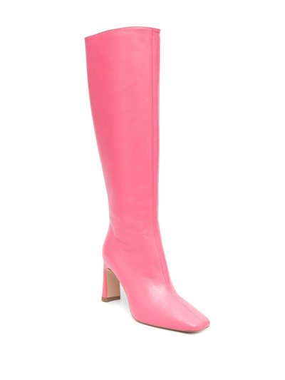 Shop Liu •jo Square-toe Calf Leather Boots In Pink
